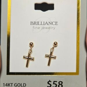 Brilliance 14 KT Gold Cross Earrings